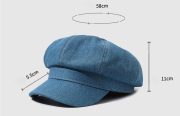 Women's Newsboy Cap Summer Beret Hat 8 Panels Vintage Cabbie Hat - Octagonal Visor Cap Women's Denim Newsboy Cap Visor Beret Cabbie Cap, blue, Large - Image 2